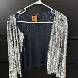 Tory Burch Glittering Silver Sequin Sweater
